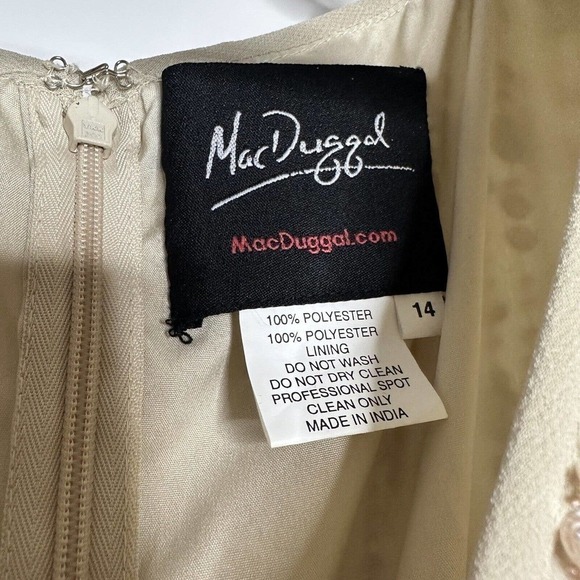 NWT Mac Duggal Beaded Column Gown Midi Dress Women's Champagne Size 14 $598 - Picture 6 of 11